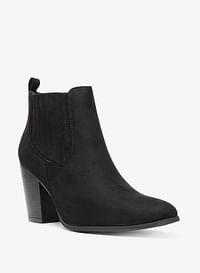 Solid Slip-On Ankle Boots with Block Heels and Pull Tab Detail /41 EU