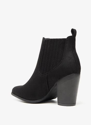 Solid Slip-On Ankle Boots with Block Heels and Pull Tab Detail /41 EU