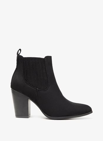 Solid Slip-On Ankle Boots with Block Heels and Pull Tab Detail /41 EU