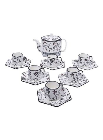 13-Piece Voguish Meticulously Designed Cup And Saucer Set White/Black