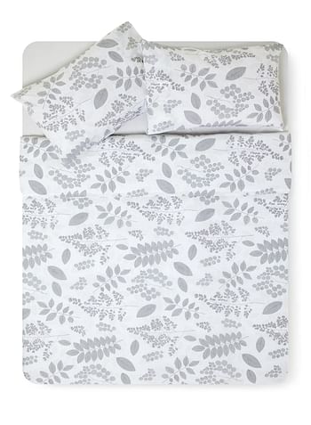 Noon East Duvet Cover Set- With 1 Duvet Cover 200X200 Cm And 2 Pillow Cover 50X75 Cm - For Queen Size Mattress - White/Grey 100% Cotton 180 Thread Count White/Grey Queen