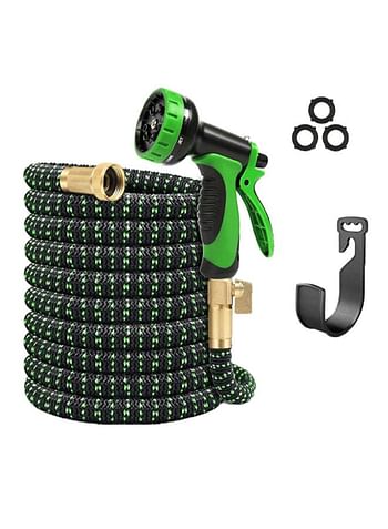 DECOREK 5-Piece Expandable Garden Hose With Accessory Set Green/Black 10meter