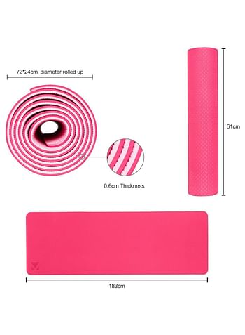 Liking Yoga Mat TPE Eco Friendly 6mm Thick Non Slip Fitness & Exercise Mats with Carrying Strap 183 x 61 x 0.6CM Purple+Rose
