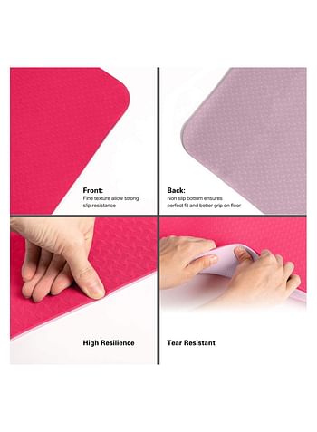 Liking Yoga Mat TPE Eco Friendly 6mm Thick Non Slip Fitness & Exercise Mats with Carrying Strap 183 x 61 x 0.6CM Purple+Rose