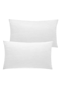Rahalife Set Of 2 Lavish Ultra Soft Rectangular Anti Allergy Striped Pillows Cotton White 48x74cm