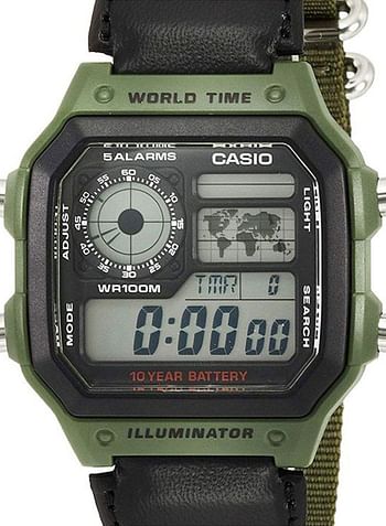 ساعة رجالية رقمية للشباب AE-1200WHB-3B - 39 ملم - أخضر / أسود