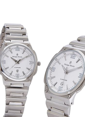 Philippe Moraly of Switzerland Water Resistant Stainless Steel Analog Wrist Watch Pair