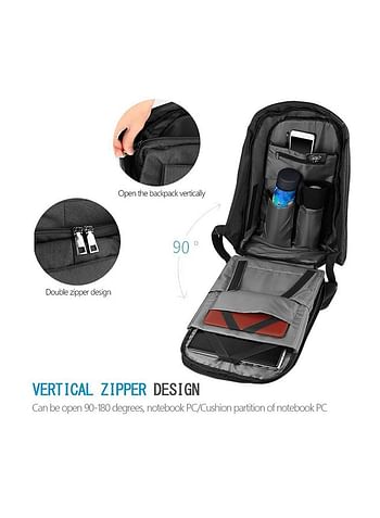 Anti Theft Backpack With USB Charging Port Black