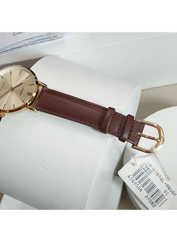 Women's Leather Analog Wrist Watch LTP-VT01GL-9BUDF