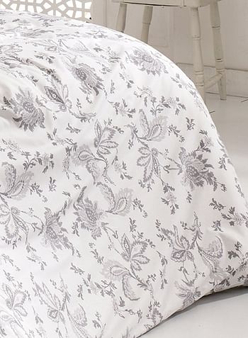 REGAL IN HOUSE 4-Piece Printed Duvet Cover Set With Fitted Sheet White/Grey Queen