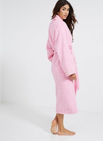 Bathrobe With Lace Pink Large