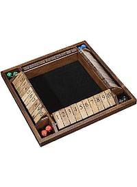 4 Player Shut The Box Dice Board Game Walnut Stained Wood  Travel Size For Family And Adult Game Night Play In Classroom Home Or Bar