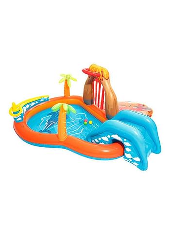H2Ogo Lava Lagoon Play Center Kids Lightweight Toy Outdoor Inflatable Pool - 1 Pool, 1 Slide, 1 Water Blob, 1 Inflatable Ring, 4 Play Balls, Repair Patch 265x265x104cm