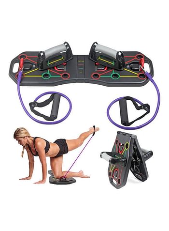 Multi-Function Foldable Push Up Board System with Resistance Tube Bands