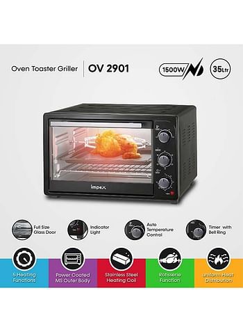 Impex Multifunction Electric Convection Oven with Rotisserie functions 35 L 1500 W OV 2901 Black/Silver