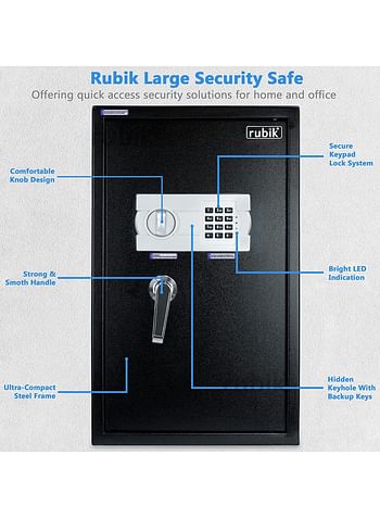 Rubik Large Safe Box with Digital Keypad and Key Lock, Fire Resistant Security Box Protect Money Documents for Home Office (Size 60x36x30cm) Black