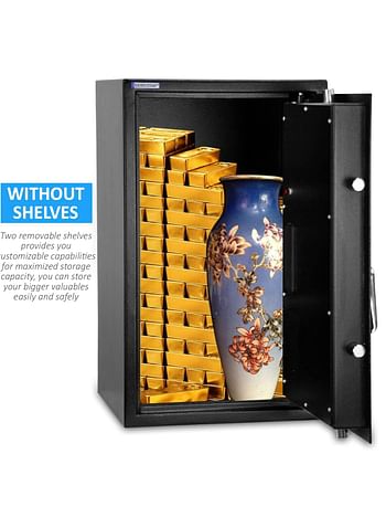Rubik Large Safe Box with Digital Keypad and Key Lock, Fire Resistant Security Box Protect Money Documents for Home Office (Size 60x36x30cm) Black