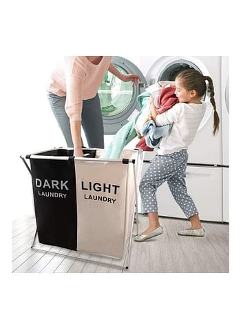 Laundry Cloth Hamper Sorter Basket Black/White 60×60×39cm