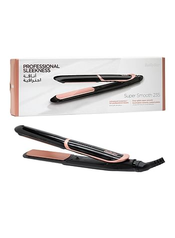 BaByliss Bronze Shimmer Hair Straightener Fast Heat-Up With Tourmaline-Ceramic Coated Plates, 6 Digital Heat Settings 140°C - 235°C Ionic Frizz Control And Auto Shut Off ST391SDE - Black