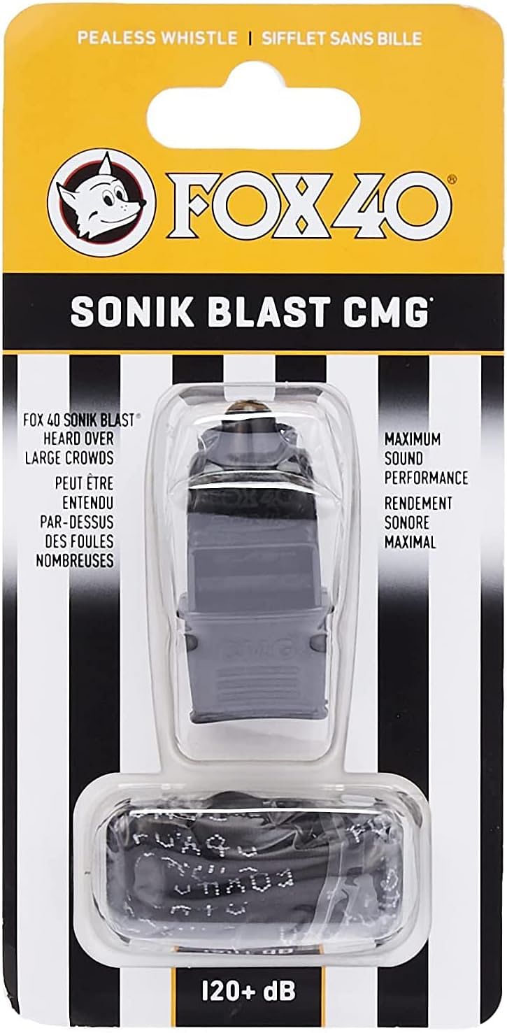 Fox 40 Sonik Blast CMG Official Whistle with Break Away Lanyard (Black)