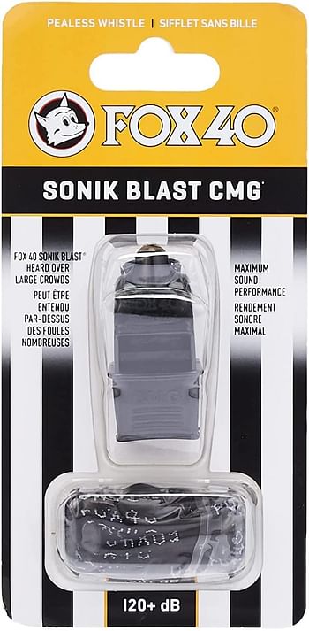 Fox 40 Sonik Blast CMG Official Whistle with Break Away Lanyard (Black)