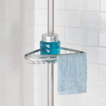 Idesign York Metal Wire Tension Rod Corner Shower Caddy, Pole, And Baskets For Shampoo, Conditioner, Soap, AdjUStable 5'-9' Height, Satin Silver