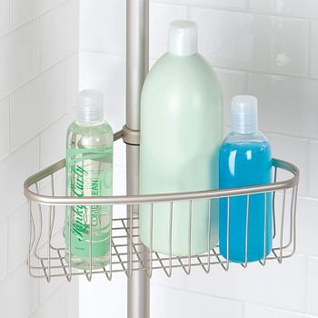 Idesign York Metal Wire Tension Rod Corner Shower Caddy, Pole, And Baskets For Shampoo, Conditioner, Soap, AdjUStable 5'-9' Height, Satin Silver