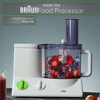 Braun FP3020 12 Cup Tribute Collection Food Processor Ultra Quiet Powerful Motor, Includes 7 Attachment Blades + Chopper and Citrus Juicer - White