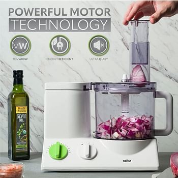 Braun FP3020 12 Cup Tribute Collection Food Processor Ultra Quiet Powerful Motor, Includes 7 Attachment Blades + Chopper and Citrus Juicer - White