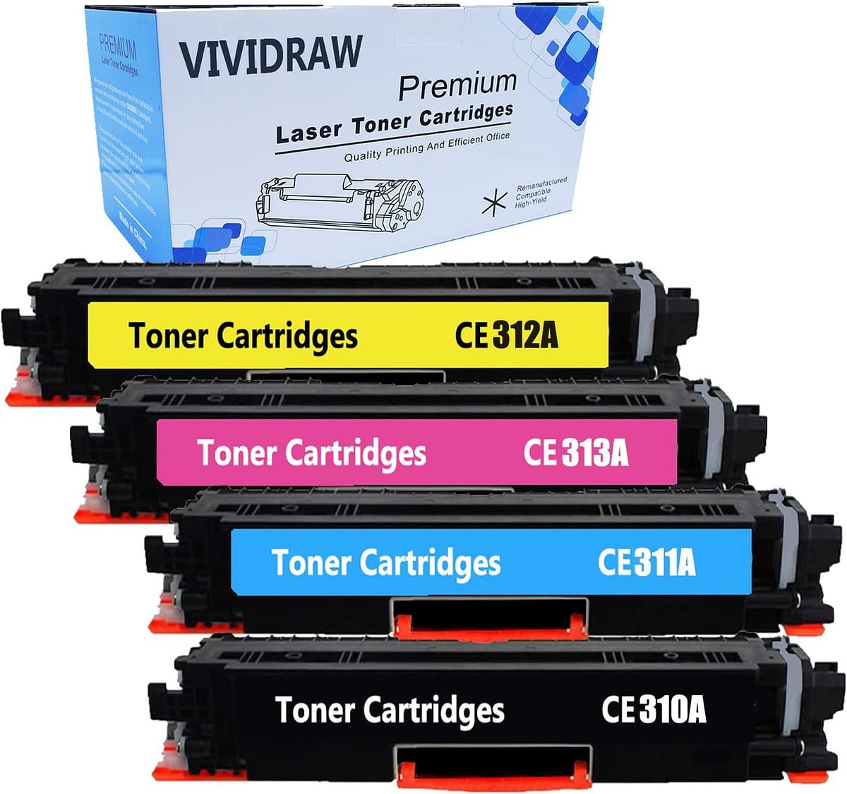 VIVIDRAW Compatible Toner Cartridge Replacement for HP 126A CE310A CE311A CE312A CE313A for HP Laserjet Pro CP1021 CP1025 CP1026nw LaserJet Pro 100 color MFP M175nw LaserJet Pro 200 M275NW (4-PACK)