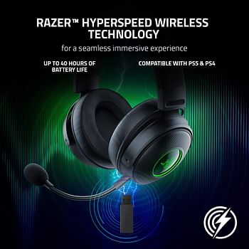 Razer Kraken V3 Pro HyperSense Wireless Gaming Headset w/Haptic Technology: Triforce Titanium 50mm Drivers - THX Spatial Audio - HyperSpeed Wireless - Hybrid Fabric & Leatherette Memory Foam Cushions