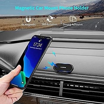 Floveme Magnetic Car Phone Holder, Universal Mobile Phone Holder, Smartphone, 360° Adjustable Car Dashboard Mount, Wall Mount, Key Holder, 2 Magnetic Plates