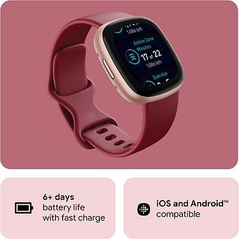 Fitbit Versa 4 Fitness Smartwatch with built-in GPS and up to 6 days battery life - compatible with Android and iOS - Beet/Copper Rose