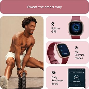 Fitbit Versa 4 Fitness Smartwatch with built-in GPS and up to 6 days battery life - compatible with Android and iOS - Beet/Copper Rose