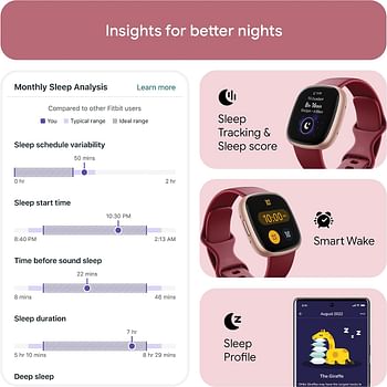 Fitbit Versa 4 Fitness Smartwatch with built-in GPS and up to 6 days battery life - compatible with Android and iOS - Beet/Copper Rose