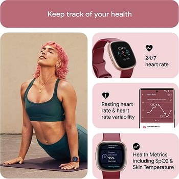 Fitbit Versa 4 Fitness Smartwatch with built-in GPS and up to 6 days battery life - compatible with Android and iOS - Beet/Copper Rose