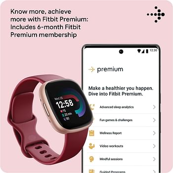 Fitbit Versa 4 Fitness Smartwatch with built-in GPS and up to 6 days battery life - compatible with Android and iOS - Beet/Copper Rose