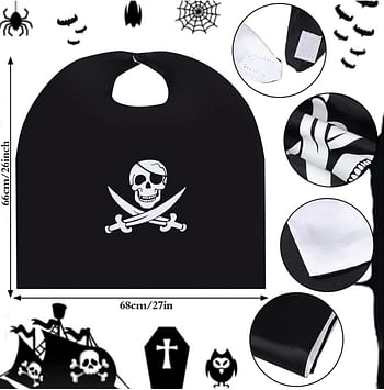 Pirate costume Halloween Kids Pirate Costume, 3Pcs Pirate Cosplay Pretend Set with Pirate Hat, Pirate Satin Cape and Skull Eye Patch Pirate Accessories for Kids Boy Girls Halloween Cosplay Costumes