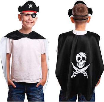 Pirate costume Halloween Kids Pirate Costume, 3Pcs Pirate Cosplay Pretend Set with Pirate Hat, Pirate Satin Cape and Skull Eye Patch Pirate Accessories for Kids Boy Girls Halloween Cosplay Costumes