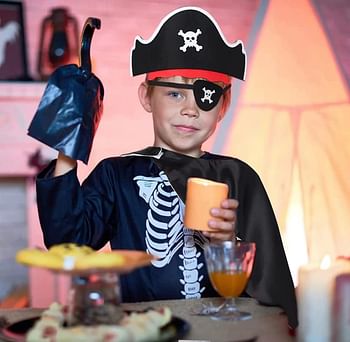 Pirate costume Halloween Kids Pirate Costume, 3Pcs Pirate Cosplay Pretend Set with Pirate Hat, Pirate Satin Cape and Skull Eye Patch Pirate Accessories for Kids Boy Girls Halloween Cosplay Costumes