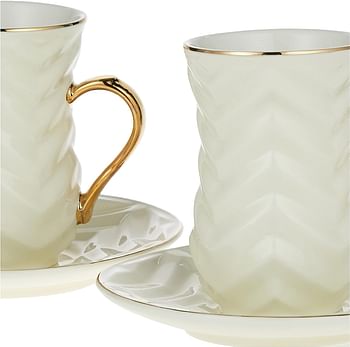 Rose Thermos RS-2020 Porcelain Tea Cup and Saucer 12-Pieces Set, 200 ml Capacity