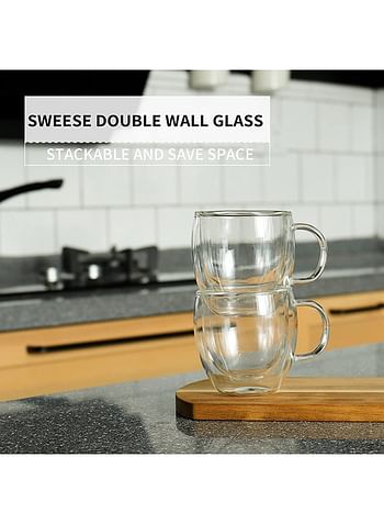 2-Pack Double Walled Glass Coffee Mugs with Handle,Insulated Layer Coffee Cups,Clear Borosilicate Glass Mugs,Perfect for Cappuccino,Tea,Latte,Espresso,Hot Beverage,Wine,Microwave Safe (250ml 2pcs)