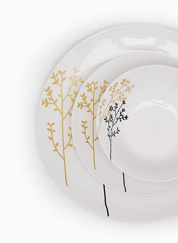 12 Piece Porcelain Dinner Set - Dishes, Plates - Dinner Plate, Side Plate, Bowl - Serves 4 - Printed Design Polka