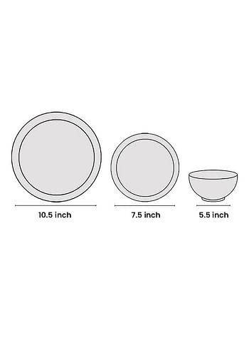 12 Piece Porcelain Dinner Set - Dishes, Plates - Dinner Plate, Side Plate, Bowl - Serves 4 - Printed Design Polka