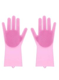 Reusable Silicone Washing Gloves Pink