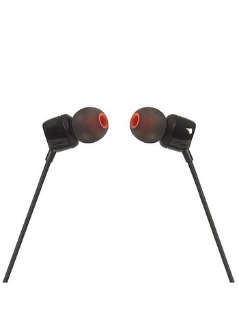 JBL Tune 110 Wired In-Ear Headphones - Deep Pure Bass - 1-Button Remote - Tangle Free Cable - Ultra Comfort Fit Black