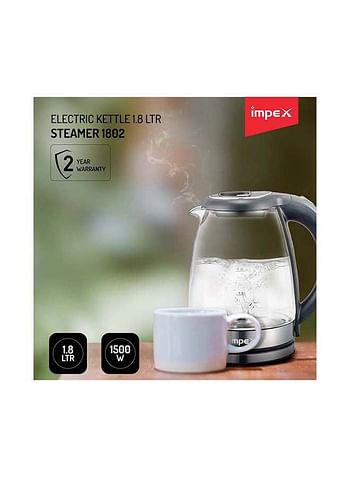 Impex Electric Glass Kettle 1.8 L 1500 W Steamer1802 Black