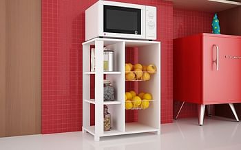 BRV Moveis Kitchen Organizer With Three Shelves and Two Baskets, White - H 74 cm x W 54 cm x D 35 cm