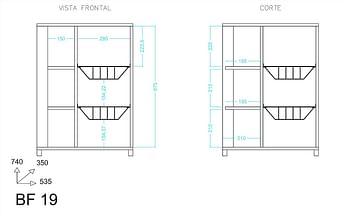 BRV Moveis Kitchen Organizer With Three Shelves and Two Baskets, White - H 74 cm x W 54 cm x D 35 cm