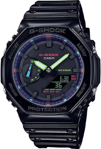 Casio Men Watch G-Shock Digital Analog Black Dial Resin Band GA-2100RGB-1ADR